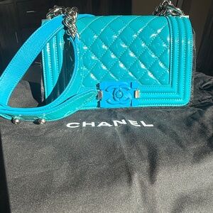 Chanel Blue Patent Small Boy Bag